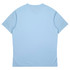 A light blue t-shirt featuring a simple design, with short sleeves and a relaxed fit. It has a logo on the back.