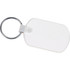 A rectangular soft key tag in white, attached to a metal keyring. The tag has a smooth surface.