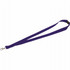 A purple lanyard with a lobster clip at one end and a branding logo on the clip.