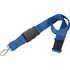 A blue lanyard with a black clip and attachment ring, designed for holding items securely.