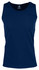 A navy blue men's singlet with a round neck and a simple design, featuring a small logo.