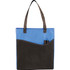 A blue and black non-woven tote bag with shoulder straps and side pockets for pens. It features a logo.