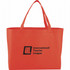 An orange non-woven shopper tote bag with handles and a logo on the front.