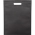 A black non-woven tote bag with a cut-out handle and no visible logos or branding.