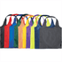 A collection of foldable tote bags in various colours, featuring handles and a small storage pocket.