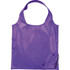 A purple foldaway tote bag with a simple design and a drawstring closure. It features a logo on the side.