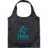 A black foldaway tote bag featuring a turtle graphic and a logo. Lightweight and compact design for easy carrying.