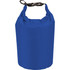 A blue waterproof outdoor bag with a roll-top closure and a clip for secure carrying. Features branding.