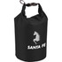 A black waterproof outdoor bag with a clip fastening and a logo on the front. Ideal for keeping items dry.