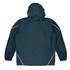 A dark navy men's jacket with a hood and elastic cuffs, featuring reflective trim along the seams.