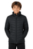 A black BULLER KIDS JACKET featuring a zip front and padded design, modelled by a child.