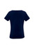 A navy blue women's top with short sleeves and a round neckline. It has a plain design and a branding logo.