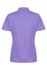 A back view of a purple polo shirt featuring a collar and short sleeves. It includes a logo.