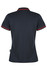 A navy polo shirt featuring red trim, with a classic collar and short sleeves, displayed from the back.