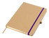 A beige A5 notebook with a purple elastic band and a ribbon marker, featuring a simple, minimalist design.