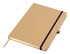 A tan A5 notebook with a brown elastic band closure and a ribbon bookmark. It features a simple, minimalist design.