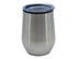 A stainless steel travel mug with a transparent lid and a silicone ring, featuring a sleek, brushed finish.