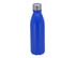 A drink bottle made of aluminium, featuring a blue matte finish and a silver screw-top lid. It has a logo on it.