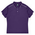 A purple polo shirt featuring a collar and white accents, designed as a sports uniform. It has a branding logo.