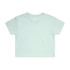 A mint green crop tee with a loose fit and short sleeves, featuring a branded label.