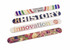 Four colourful nail files with various designs, including floral patterns and text. Each file features unique branding.