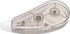 A correction tape dispenser in a transparent casing with white tape and gears visible inside.