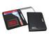 A black Meridian A5 portfolio with a pen, notepad, and cardholder displayed inside. Features a logo on the front.