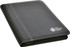 A black A4 zip portfolio with a textured finish and a logo on the front.