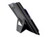 A black laptop bag with a stand feature, showcasing a sleek design and a branding logo.