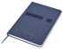 A navy blue A5 notebook with a textured cover and an elastic band closure, featuring a ribbon bookmark.