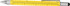 A stylus pen in bright yellow with a silver clip, featuring measurement markings along its body and a black tip.