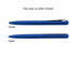 A blue metal pen in two positions: closed and open, featuring a clip and branding.