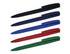 Five plastic pens in black, blue, red, green, and dark blue, each with a matching capped design and a logo.