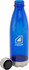 A drink bottle in blue featuring a metallic base and a screw-on lid, with a logo on the side.