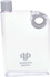 A drink bottle with a clear plastic design, featuring a round grip and a grey logo.