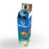 A drink bottle with a blue silicone sleeve, displayed in a cardboard box featuring a colorful marine design.