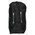 A black duffel bag with mid blue accents and adjustable straps, featuring a logo.