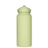 A drink bottle in a soft green colour with a rubber-coated finish and a screw-top lid. It features a brand logo.