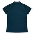 A dark teal polo shirt featuring a classic collar and short sleeves. The shirt has a logo on it.