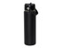 A drink bottle in black with a sleek design, featuring a lid and a handle. It includes a logo on the body.