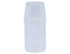 A clear glass carafe with a detachable tumbler on top, featuring a minimalist design. It has a logo.