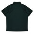A dark green polo shirt with a classic collar and short sleeves, featuring a logo on the chest.