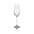 A champagne flute with a clear glass design featuring a slender shape and a decorative base.
