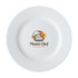 A white dinner plate, 27.5cm in diameter, featuring a logo in the centre with cooking utensils and a chef's hat.