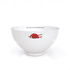 A white rice bowl with a smooth finish, featuring a logo on one side. It measures 15.5cm in diameter.