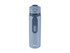 A drink bottle in light blue, featuring a double-wall design and a grey lid, with a logo on the front.