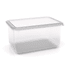 A clear, large rectangular food container with a transparent lid and smooth edges.