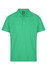 A green polo shirt with a collar and three buttons, featuring a logo in the neck area.