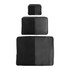 Three black packing cubes in varying sizes, featuring a mix of smooth and mesh fabric textures.