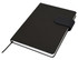 A black A5 notebook with a clasp closure and a ribbon bookmark. It features a minimalist design.